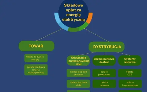 Schemat opłat za energię elektryczną: TOWAR i DYSTRYBUCJA. W dystrybucji znajdziemy m.in. opłatę kogeneracyjną.